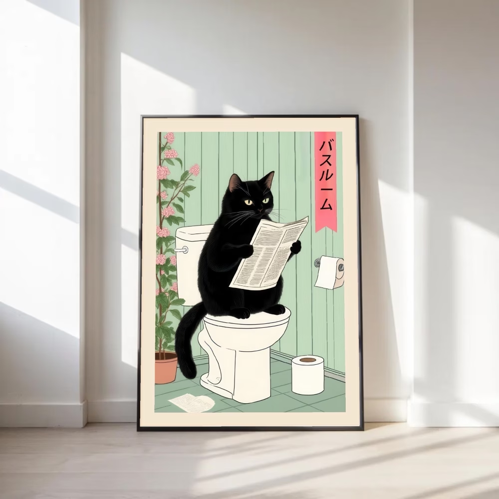 Home Decor Reviews - โมเดิร์น,เรโทร น่าสนใจ ห้องน้ำ แมว ศิลปะบนผนัง พิมพ์ภาพบนผ้าใบ