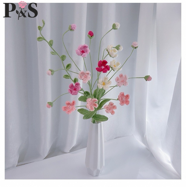 Home Decor Tulip - โครเชต์แฮนด์เมดดอกไม้ Androsace สีชมพูประดิษฐ์ดอกไม้ตกแต่งบ้านของขวัญดอกไม้สําหรับวันแม่สําหรับงานแต่งงาน