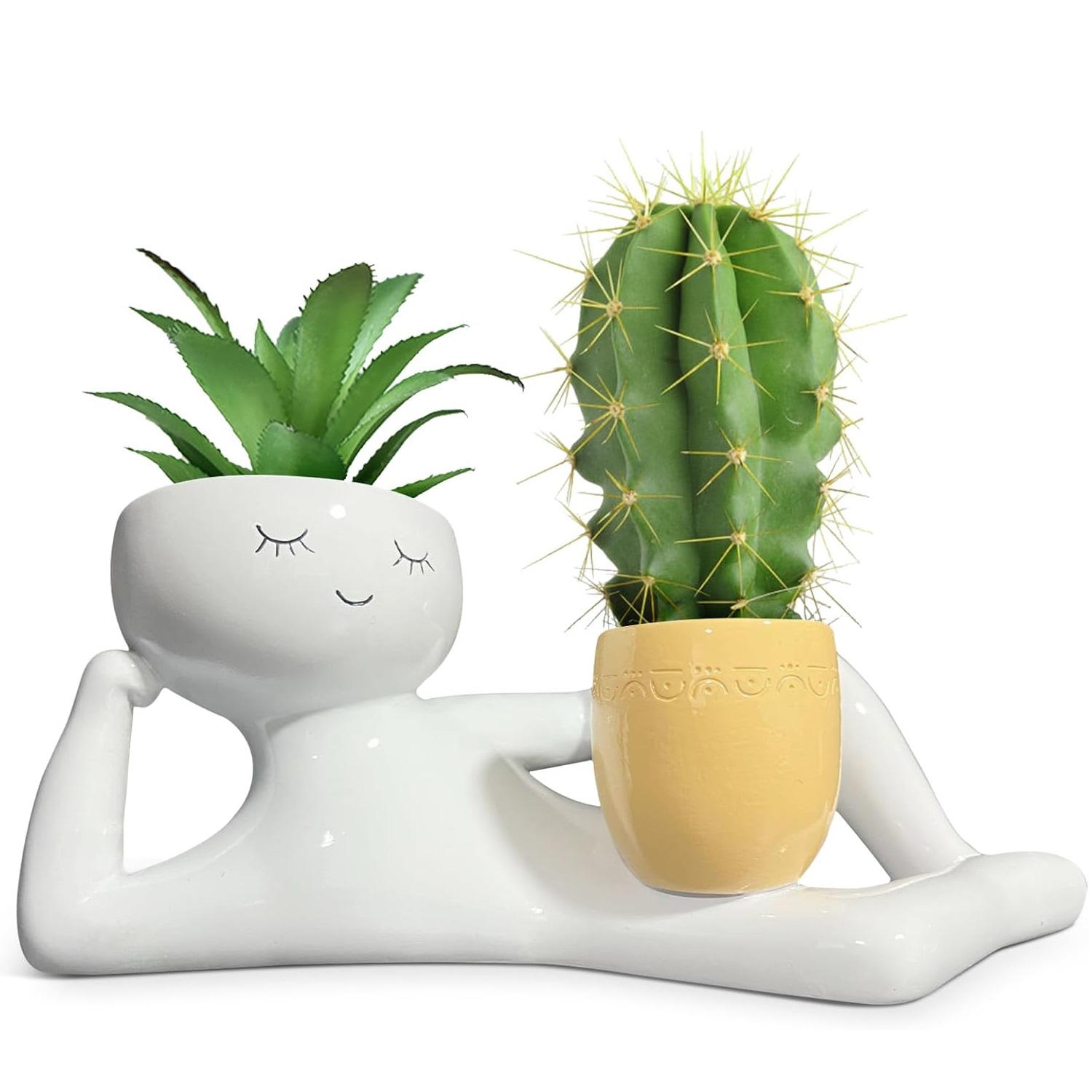 Succulent Planter Pot - กระถางต้นไม้รูปคนขี้เกียจสุดน่ารัก กระถางปลูกต้นไม้แบบมีเอกลักษณ์ กระถางต้นไม้ตลกๆ สำหรับปลูกไม้อวบน้ำ กระบองเพชร ตกแต่งบ้าน