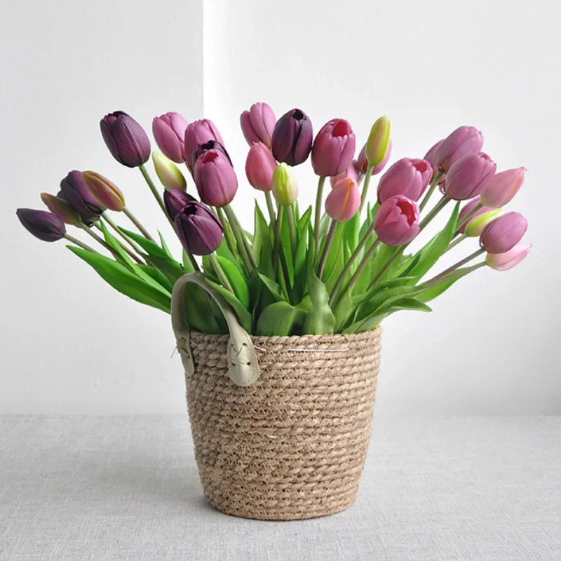 Home Decor Tulip - ดอกทิวลิปประดิษฐ์5หัวยางปลอมเนื้อนุ่มสัมผัสได้ดอกไม้บ้าน hiasan kamar มีชีวิตชีวาอุปกรณ์ช่างถ่ายภาพดอกไม้ผ้าไหม