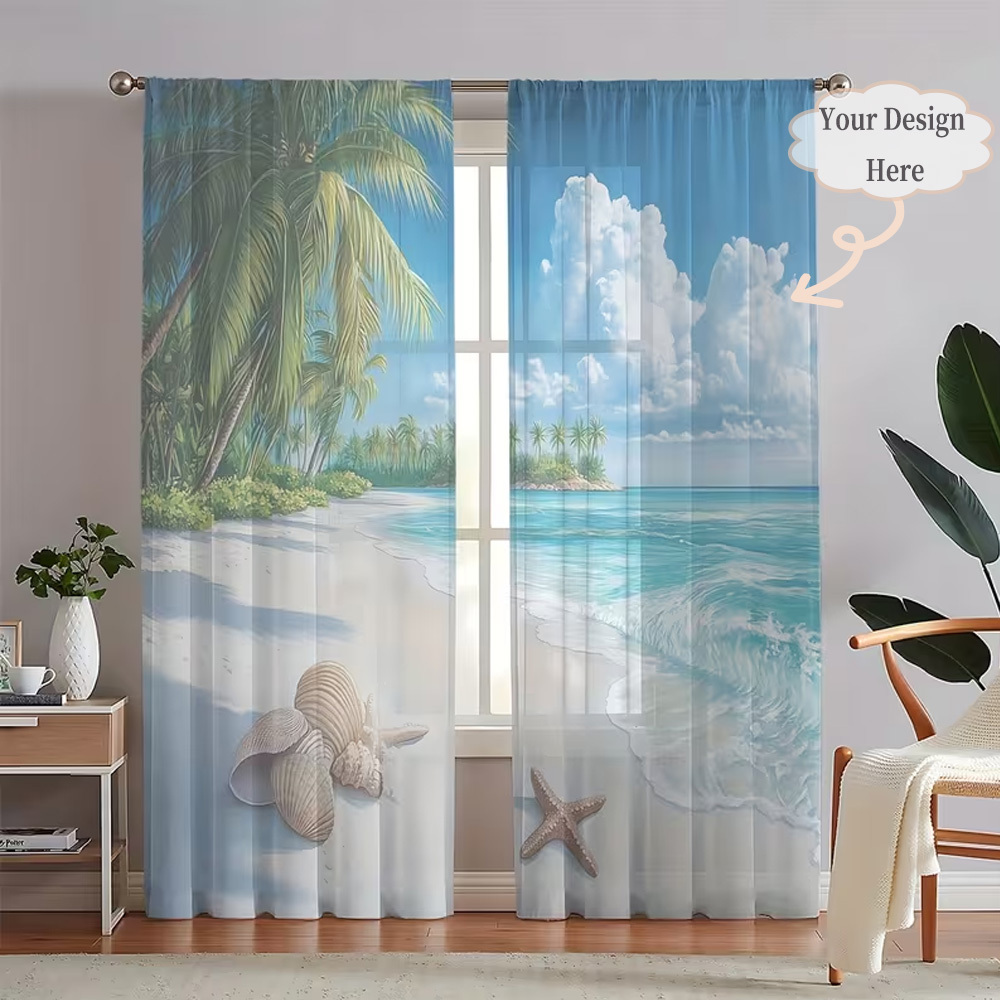 Home Decor Curtains - ผ้าม่านโปร่งแสงแบบแบน 2 มิติ 2 ชิ้น แบบกำหนดเองได้