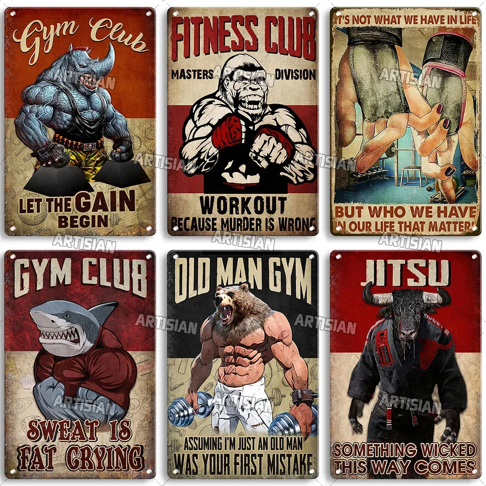 Home Decor Quotes - ป้ายโลหะตกแต่งผนังลายศิลปะคำคมสร้างแรงบันดาลใจจาก Old Man Gym Club ของตกแต่งห้องฟิตเนส