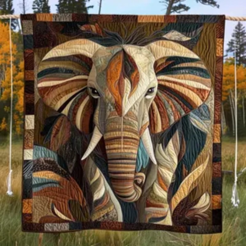 Neutral Throw Blanket - ผ้าห่มลายช้าง – ผ้าห่มลายปักลายสัตว์ป่าซาฟารี โทนสีเอิร์ธโทน ศิลปะสัตว์ โบโฮ