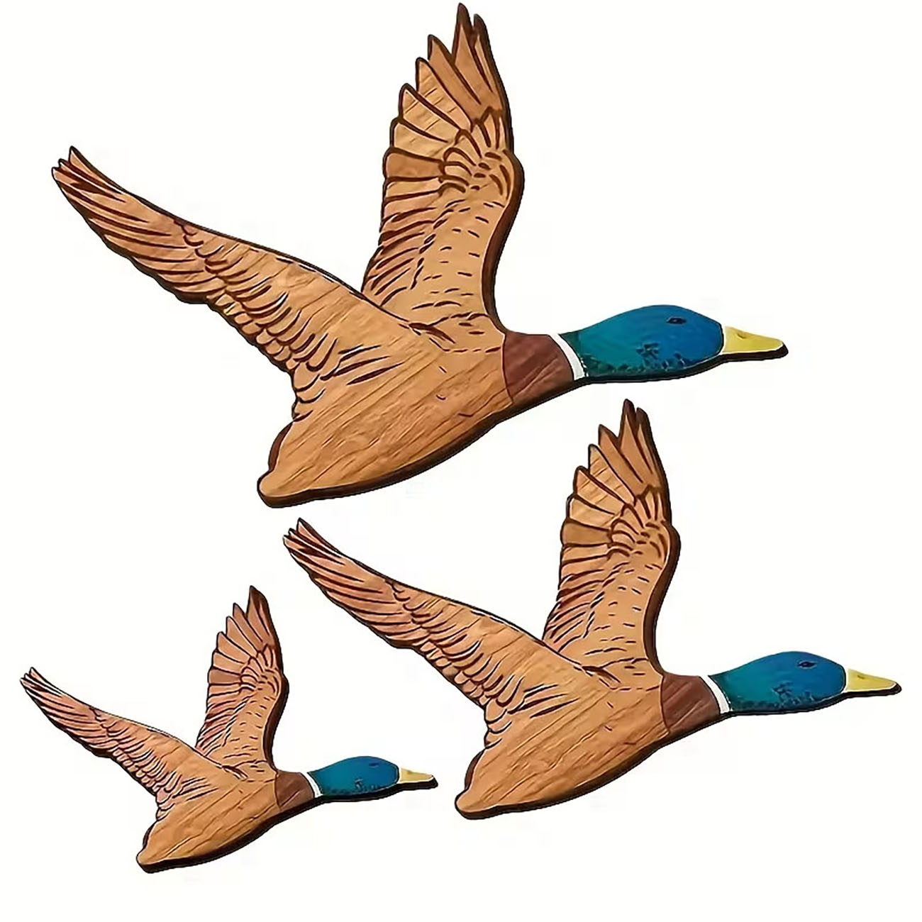 Home Decor Duck - ชุดตกแต่งผนังไม้รูปเป็ดมัลลาร์ดบินได้ 3 ชิ้น พร้อมเทปนาโน ไม่ต้องเจาะผนัง ตกแต่งผนังบ้าน