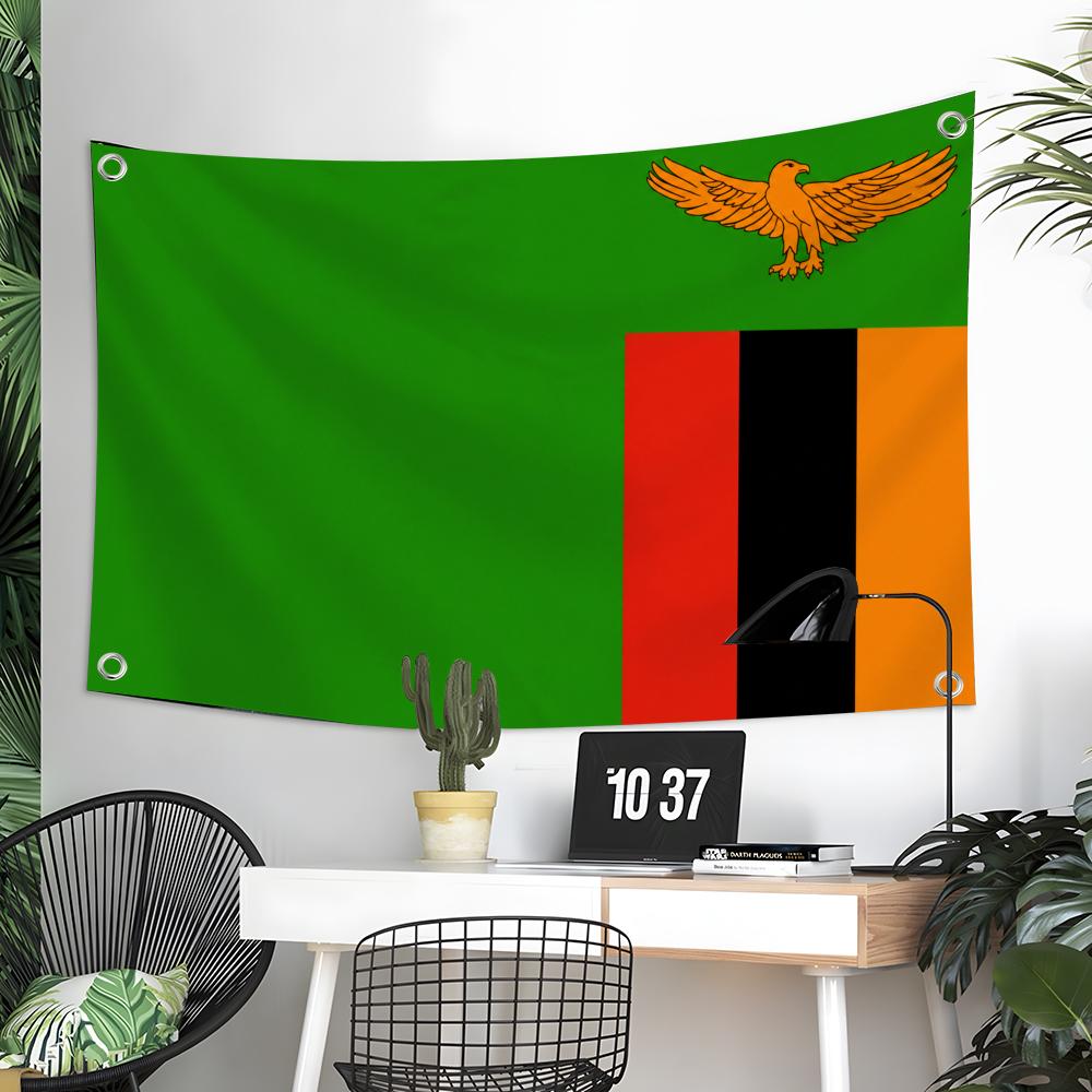 Home Decor Zambia - ธงแซมเบียแบบกำหนดเองแขวนผนังศิลปะพื้นหลังแบนเนอร์สำหรับห้องนอนห้องนั่งเล่นตกแต่งกลางแจ้ง