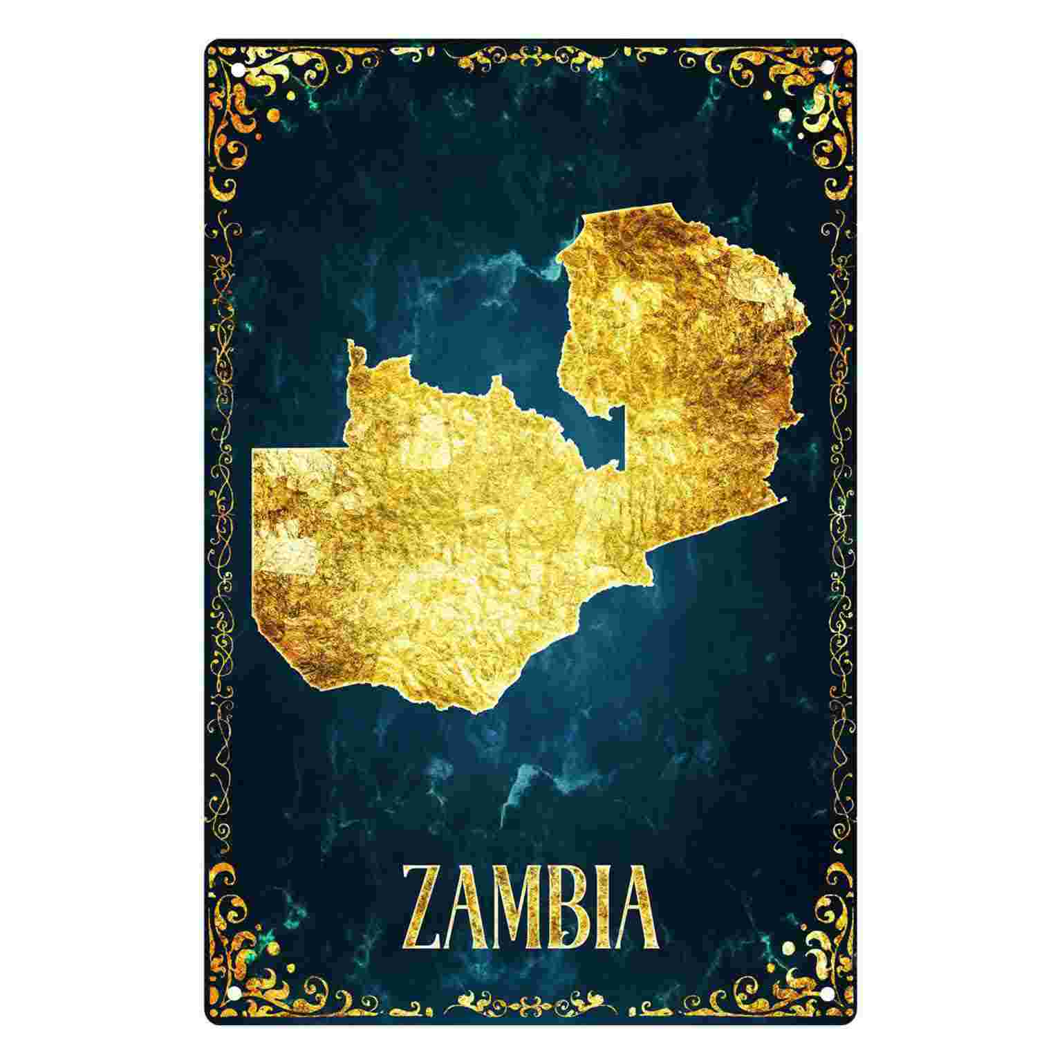 Home Decor Zambia - ป้ายตกแต่งผนังรูปแผนที่ประเทศแซมเบีย 2 มิติ แบบแบน 1 ชิ้น