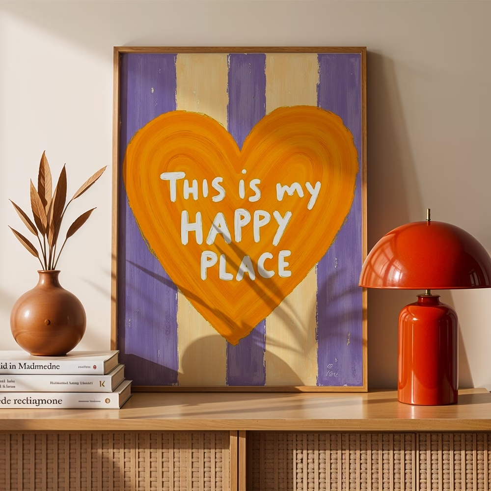 Home Decor Quotes - โมเดิร์น,เรโทร นี่คือสถานที่แห่งความสุขของฉัน คำคมศิลปะติดผนัง พิมพ์ภาพบนผ้าใบ โปสเตอร์ภาพสำหรับห้องนอน ห้องนั่งเล่น