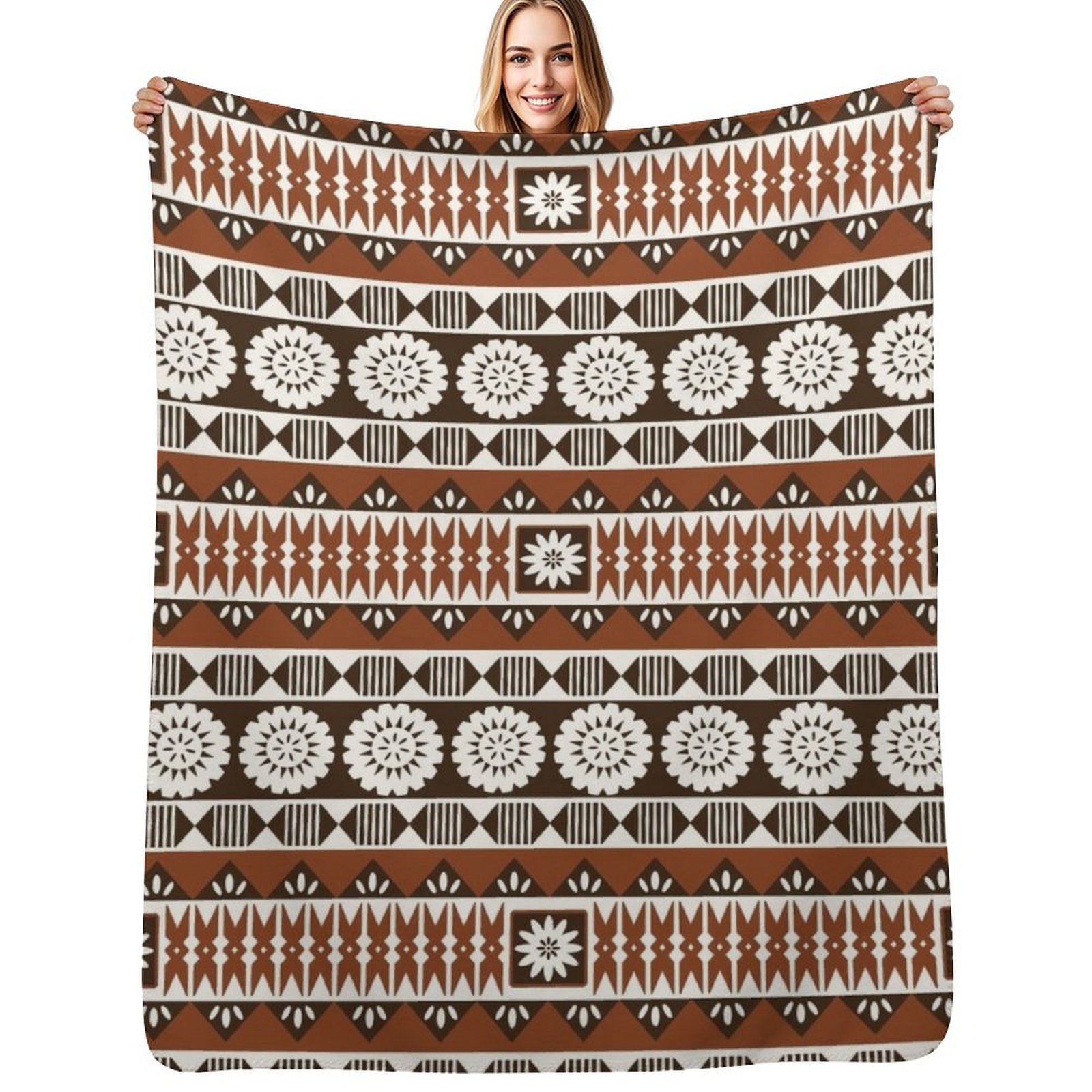 Neutral Throw Blanket - ผ้าห่ม Fijian Masi 2 - ผ้าห่มสีกลางสำหรับตกแต่งแคมป์ปิ้ง