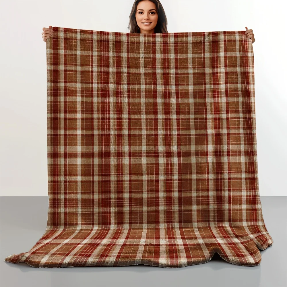 ผ้าห่มลายตารางสไตล์ชนบท ผ้าฟลา - Neutral Throw Blanket บทวิจารณ์และราคา