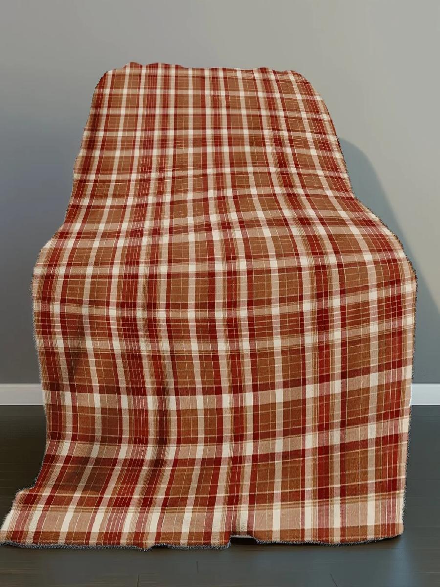ผ้าห่มลายตารางสไตล์ชนบท ผ้าฟลา - Neutral Throw Blanket บทวิจารณ์และราคา