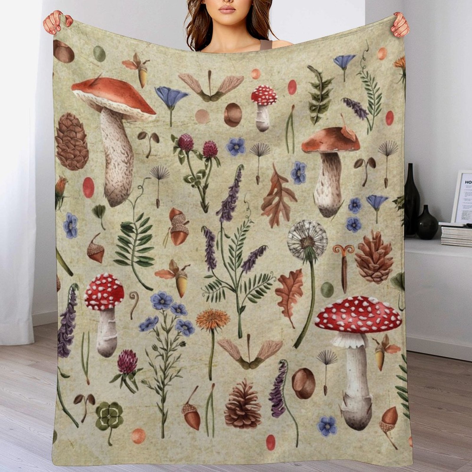เห็ดสไตล์เรโทร, ดอกไม้ป่า ผ้าห - Neutral Throw Blanket บทวิจารณ์และราคา
