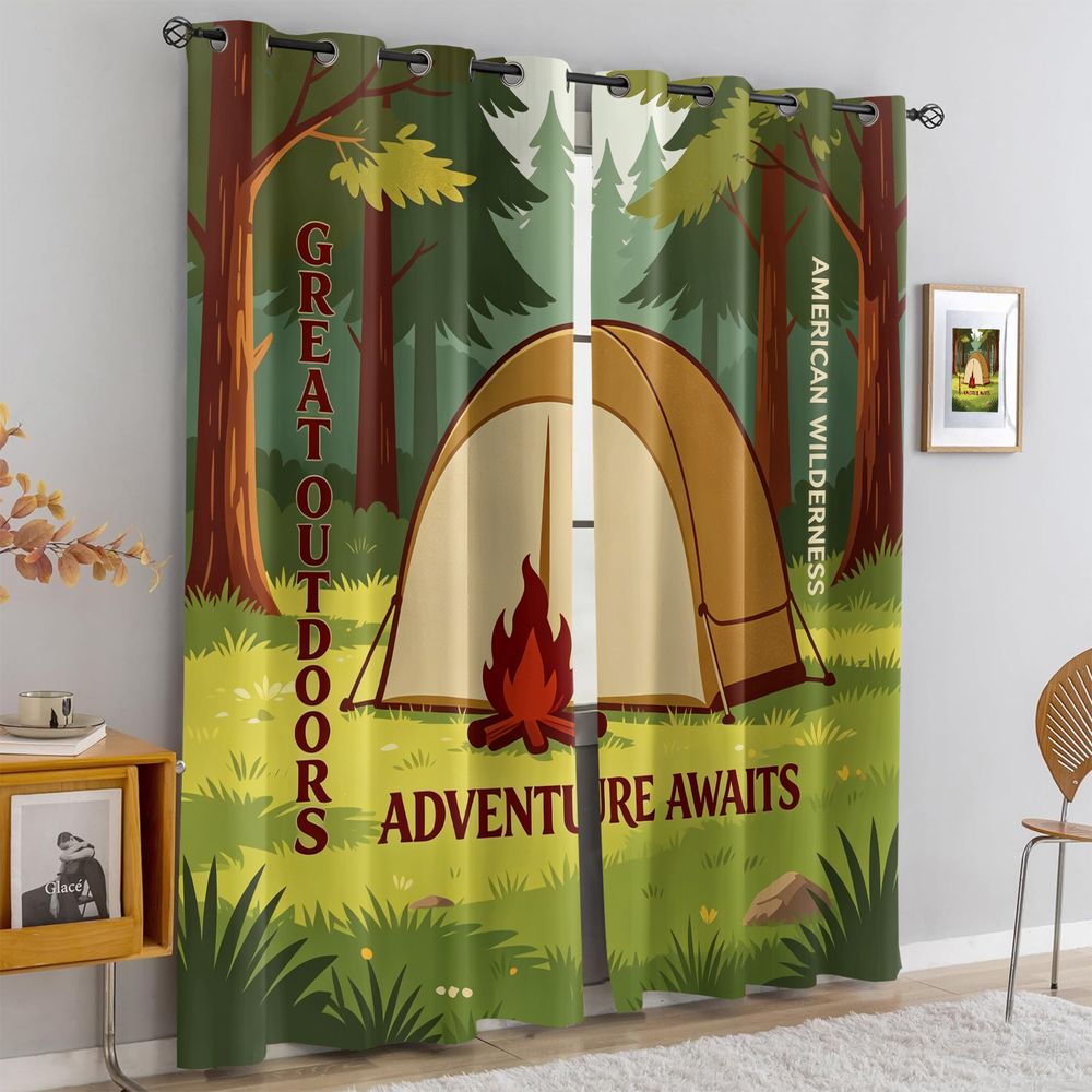 ผ้าม่านพิมพ์ลายฉากแคมป์ปิ้ง ผ้ - Home Decor Curtains บทวิจารณ์และราคา