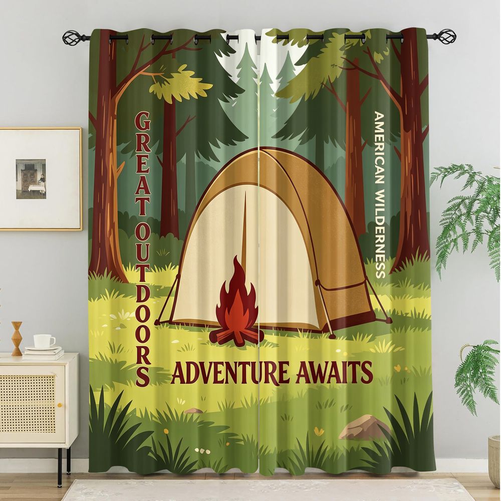 ผ้าม่านพิมพ์ลายฉากแคมป์ปิ้ง ผ้ - Home Decor Curtains บทวิจารณ์และราคา