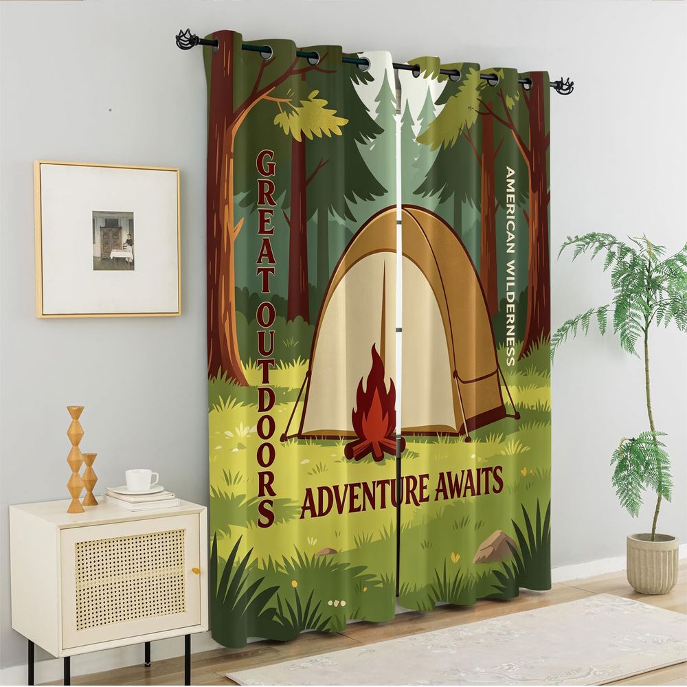 ผ้าม่านพิมพ์ลายฉากแคมป์ปิ้ง ผ้ - Home Decor Curtains บทวิจารณ์และราคา
