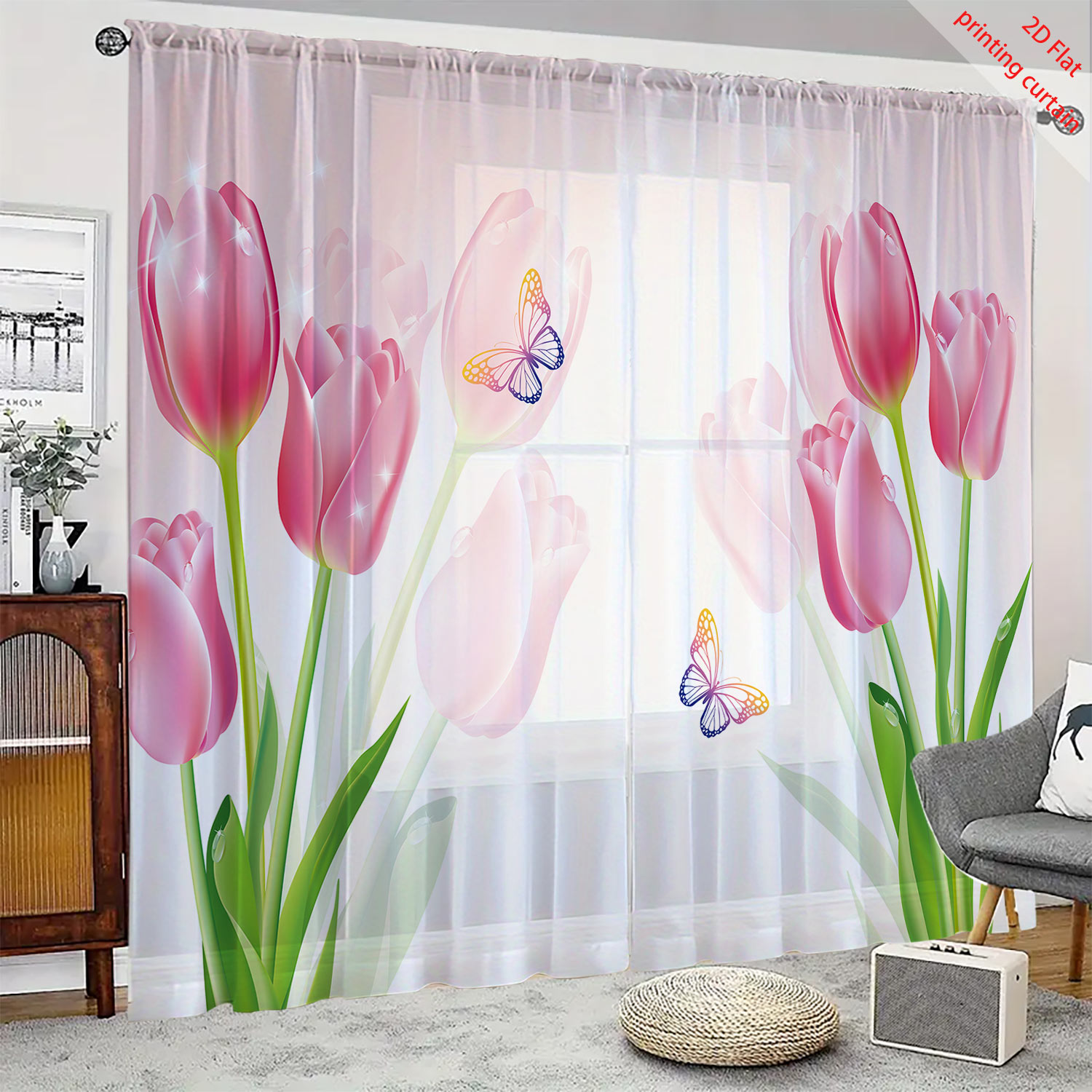 ผ้าม่านโปร่งแสงพิมพ์ลายดอกทิวล - Home Decor Tulip บทวิจารณ์และราคา