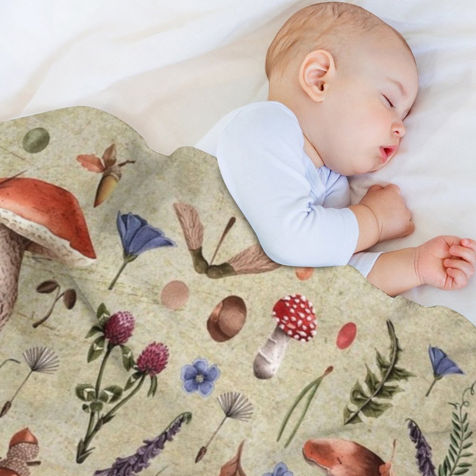 เห็ดพฤกษศาสตร์ย้อนยุค ดอกไม้ป่ - Neutral Throw Blanket บทวิจารณ์และราคา