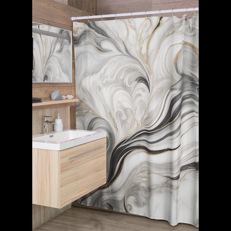 ผ้าม่านอาบน้ําภาพลวงตาหินอ่อนห - Home Decor Expo บทวิจารณ์และราคา