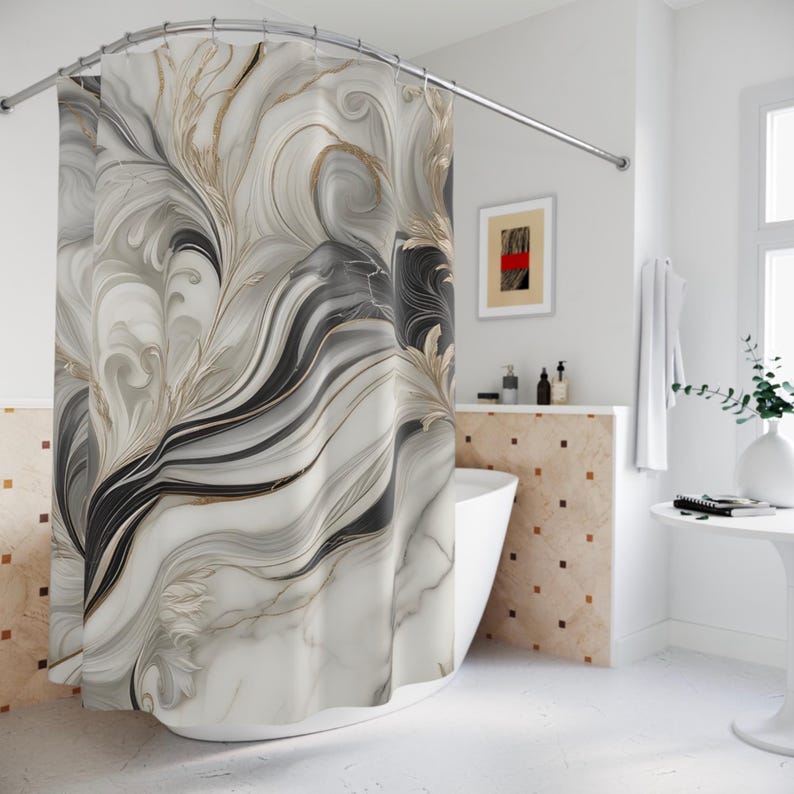 ผ้าม่านอาบน้ําภาพลวงตาหินอ่อนห - Home Decor Expo บทวิจารณ์และราคา