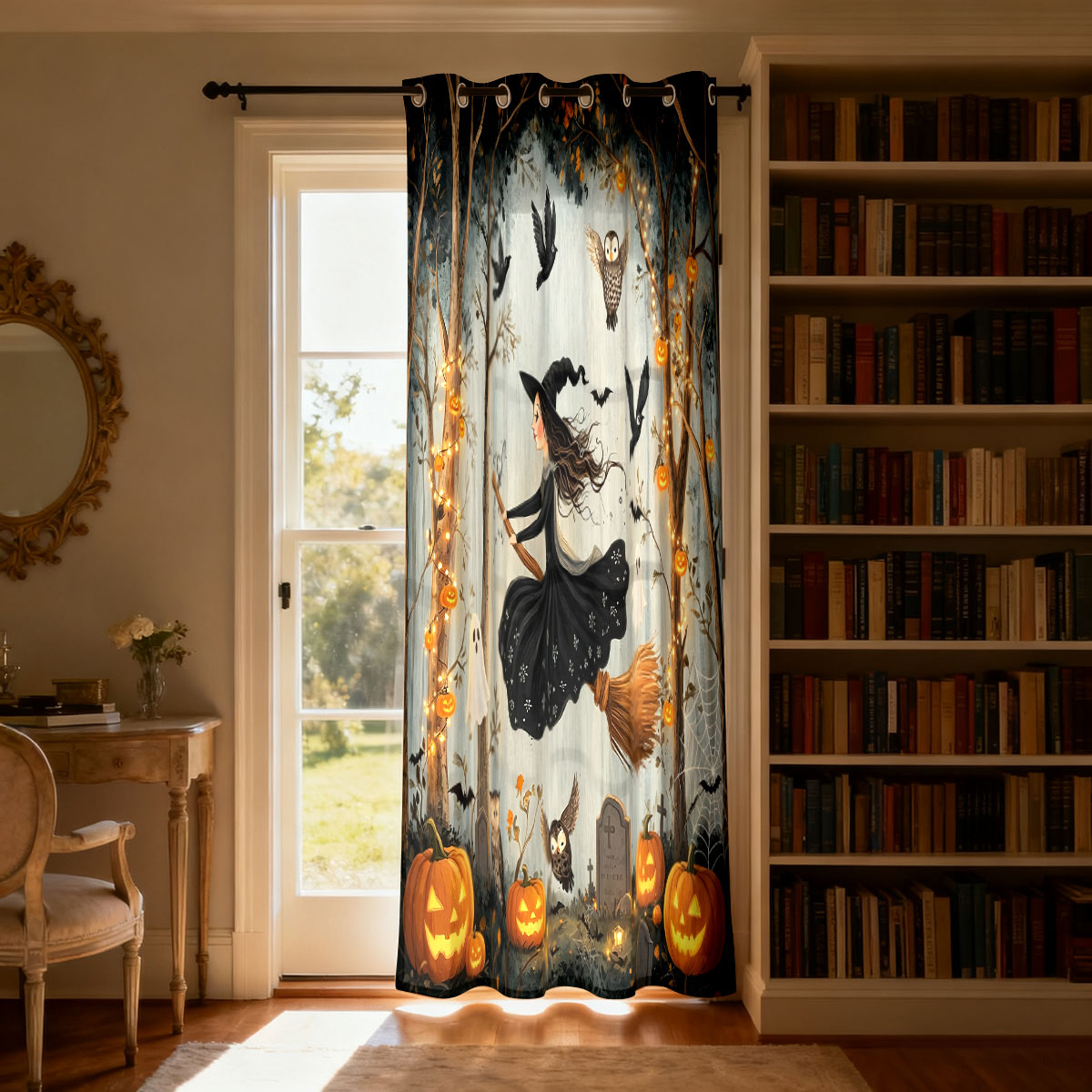 ผ้าม่านลายป่าผีฟักทองแม่มดฮาโล - Home Decor Curtains บทวิจารณ์และราคา