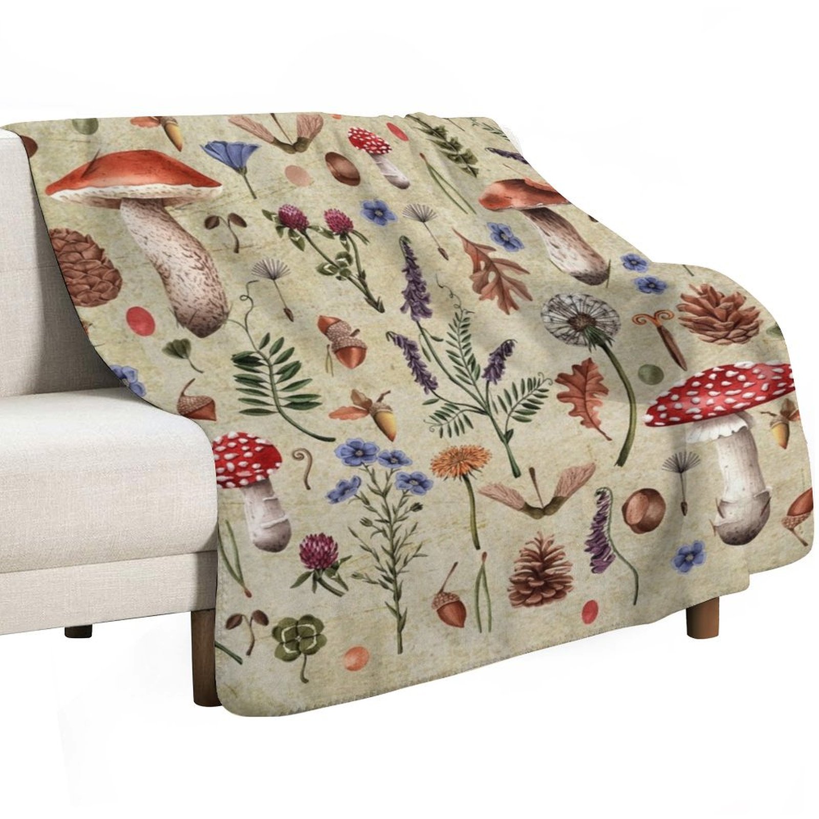 เห็ดสไตล์เรโทร, ดอกไม้ป่า ผ้าห - Neutral Throw Blanket บทวิจารณ์และราคา