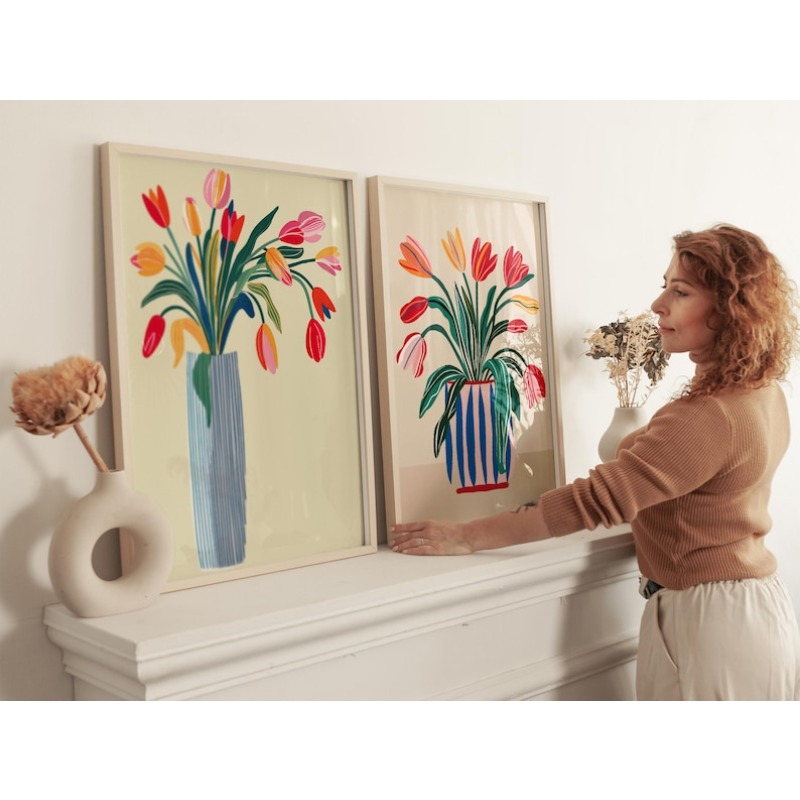 ภาพพิมพ์ดอกทิวลิปบนผ้าใบ 2 ชิ้ - Home Decor Tulip บทวิจารณ์และราคา