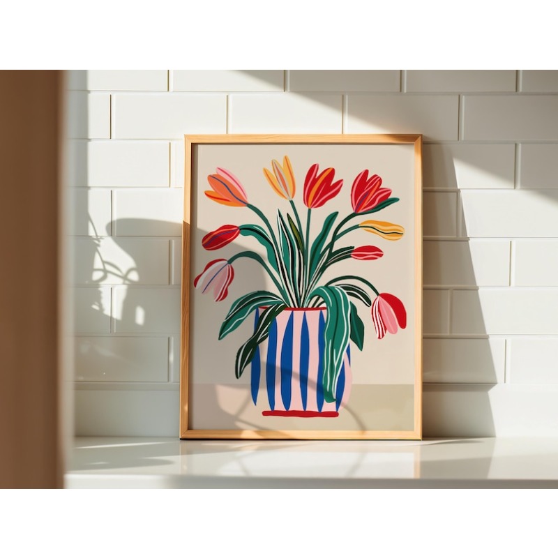 ภาพพิมพ์ดอกทิวลิปบนผ้าใบ 2 ชิ้ - Home Decor Tulip บทวิจารณ์และราคา