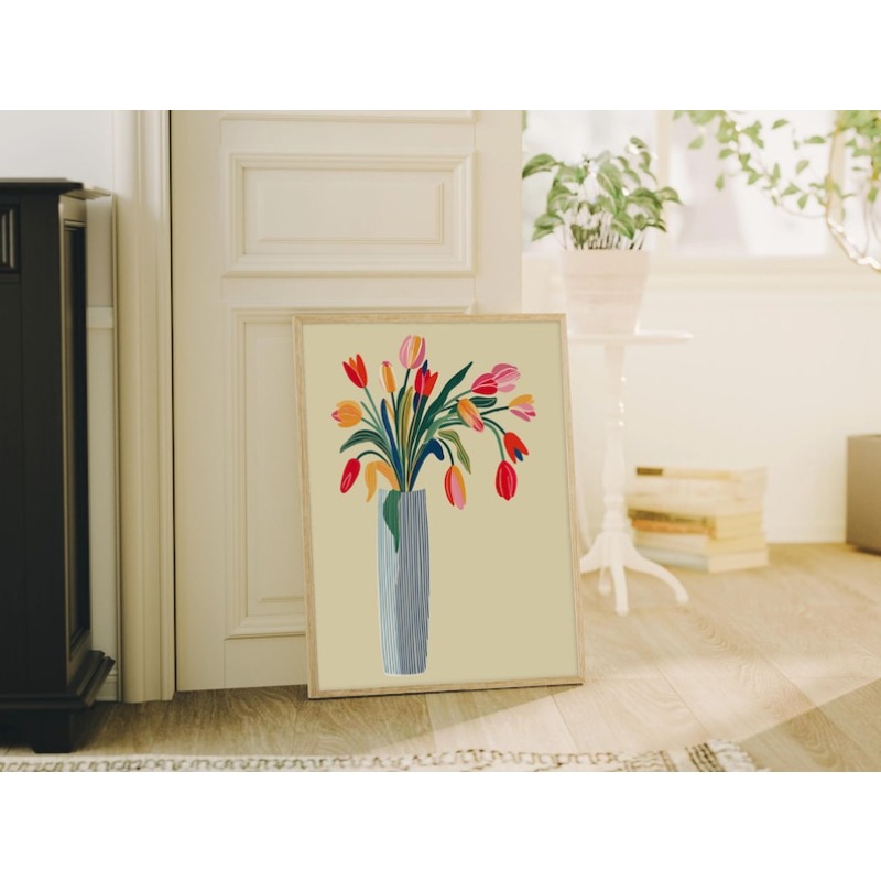 ภาพพิมพ์ดอกทิวลิปบนผ้าใบ 2 ชิ้ - Home Decor Tulip บทวิจารณ์และราคา