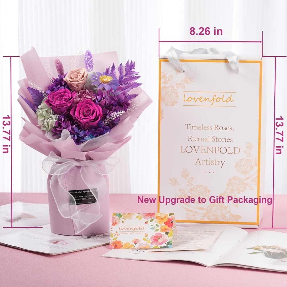 ช่อดอกกุหลาบสีม่วงแบบถนอมสภาพ: - Home Decor Tulip บทวิจารณ์และราคา