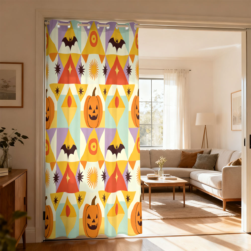 ผ้าม่านลายฟักทองค้างคาวเรขาคณิ - Home Decor Curtains บทวิจารณ์และราคา