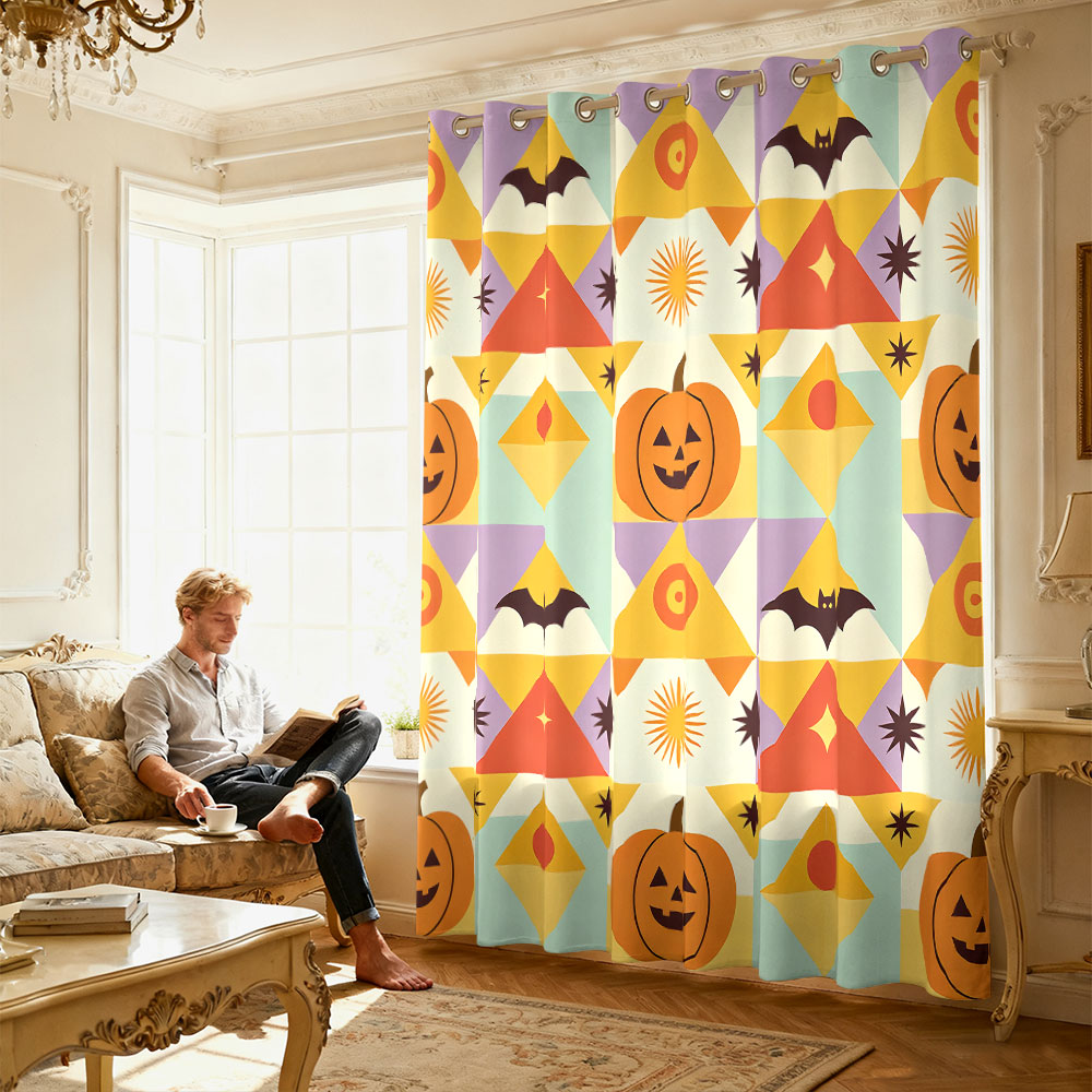 ผ้าม่านลายฟักทองค้างคาวเรขาคณิ - Home Decor Curtains บทวิจารณ์และราคา