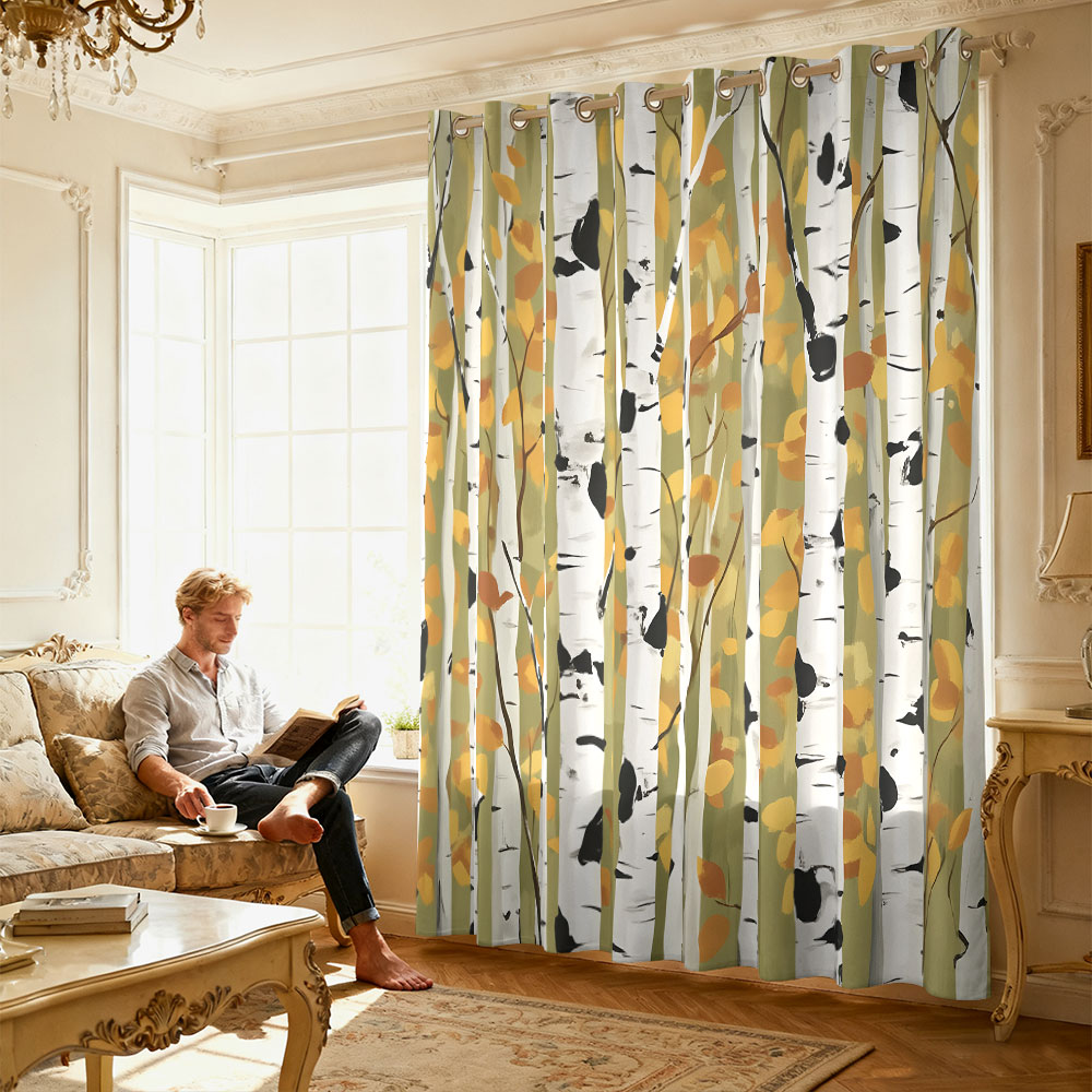 ผ้าม่านลายป่าเบิร์ชฤดูใบไม้ร่ว - Home Decor Curtains บทวิจารณ์และราคา