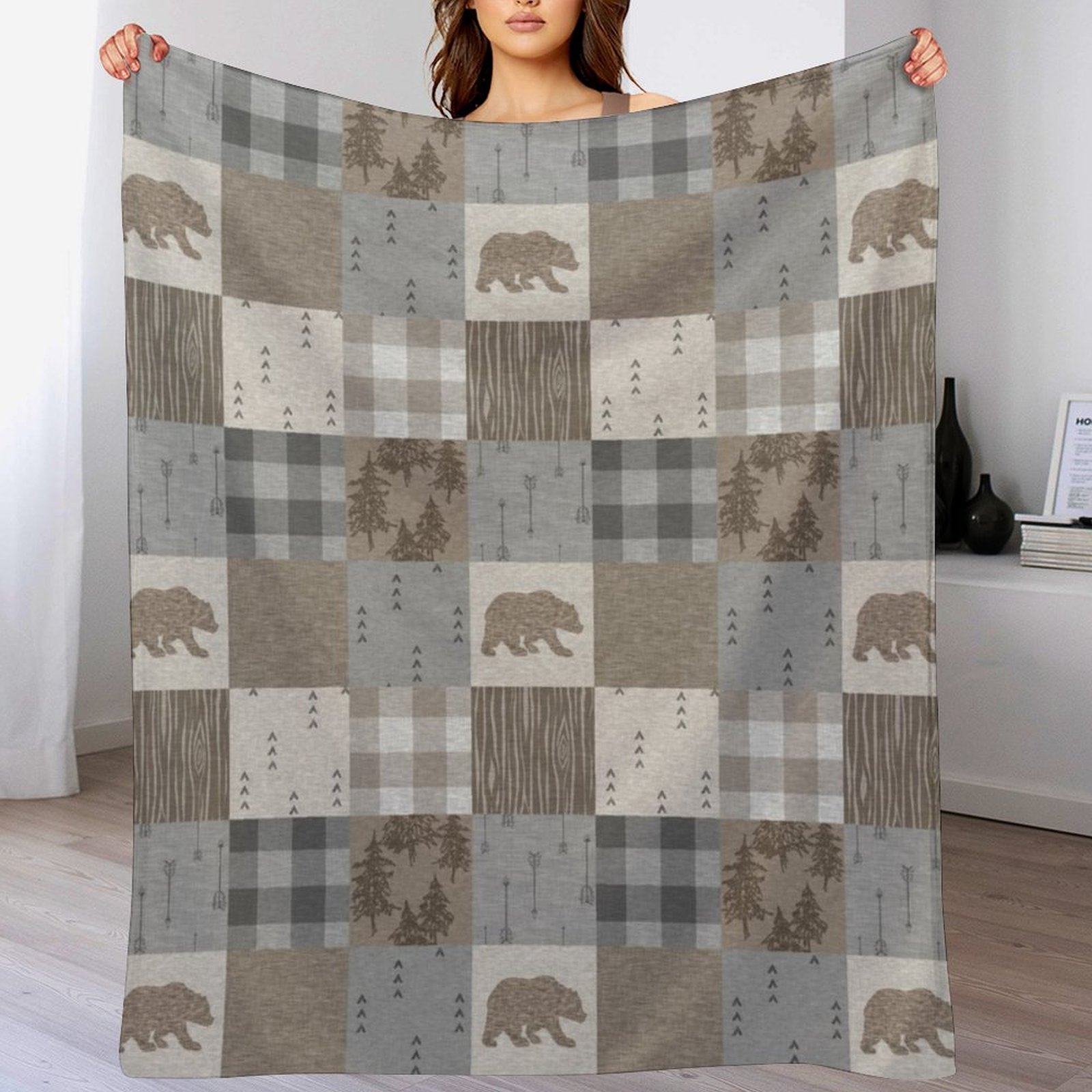 ผ้าห่มลายปะติดหมี - ผ้าห่มนุ่ม - Neutral Throw Blanket บทวิจารณ์และราคา