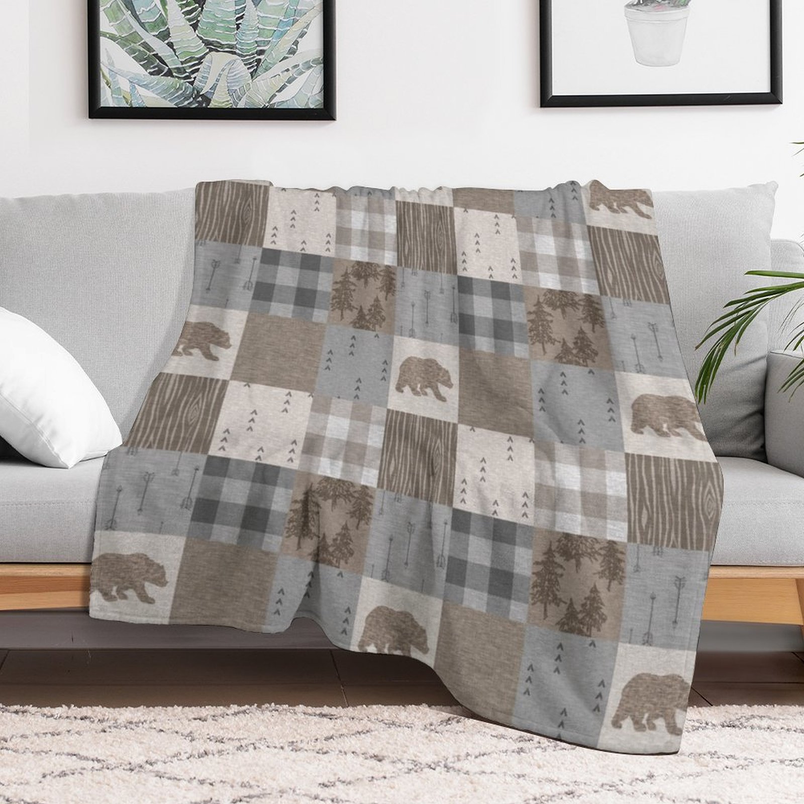ผ้าห่มลายปะติดหมี - ผ้าห่มนุ่ม - Neutral Throw Blanket บทวิจารณ์และราคา