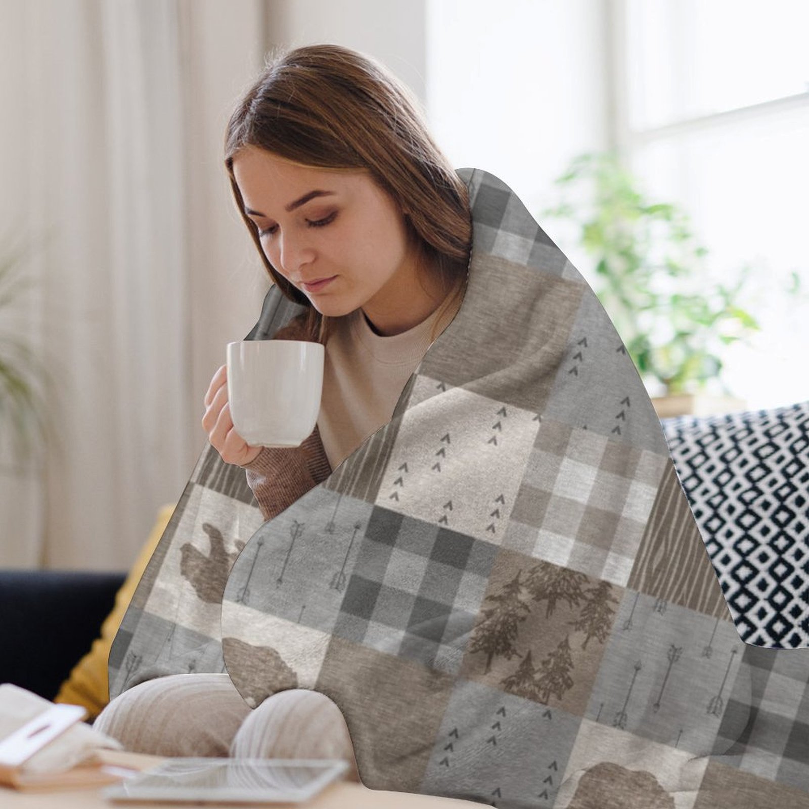 ผ้าห่มลายปะติดหมี - ผ้าห่มนุ่ม - Neutral Throw Blanket บทวิจารณ์และราคา