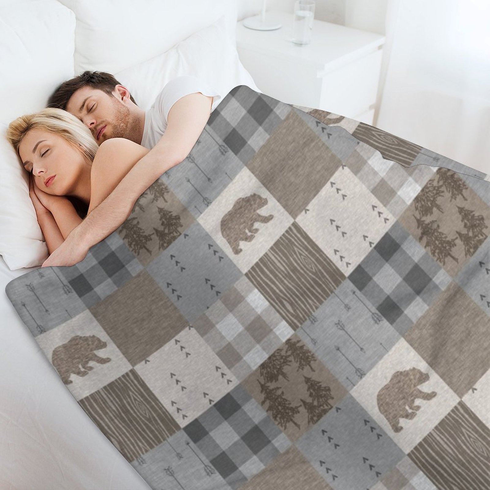ผ้าห่มลายปะติดหมี - ผ้าห่มนุ่ม - Neutral Throw Blanket บทวิจารณ์และราคา