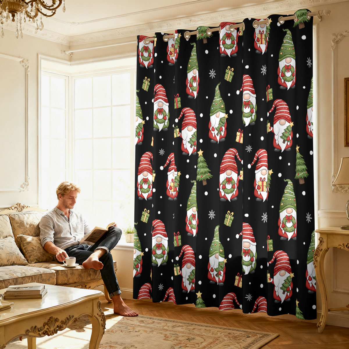 ผ้าม่านลายคริสต์มาสคนแคระต้นคร - Home Decor Curtains บทวิจารณ์และราคา